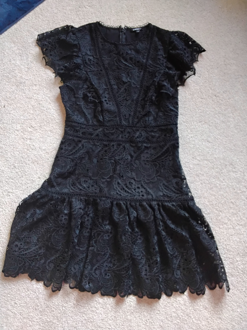 Express Lace Fit-and-Flare Mini Evening Dress, Black, Medium